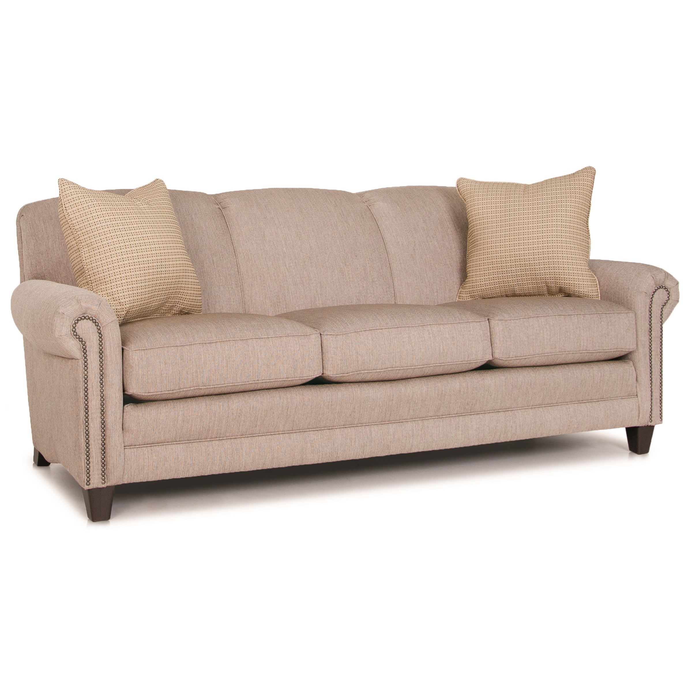 Smith Brothers Evansville Fabric Sofa with Rolled Arms and Nail Head